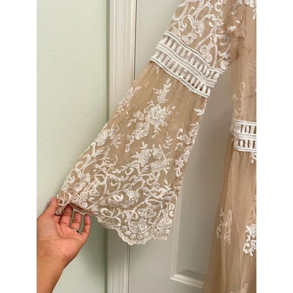 Forever 21 Plus Long Maxi Beige Mesh Embroidered Kimono Boho 2X Festival Sheer - Picture 2 of 9